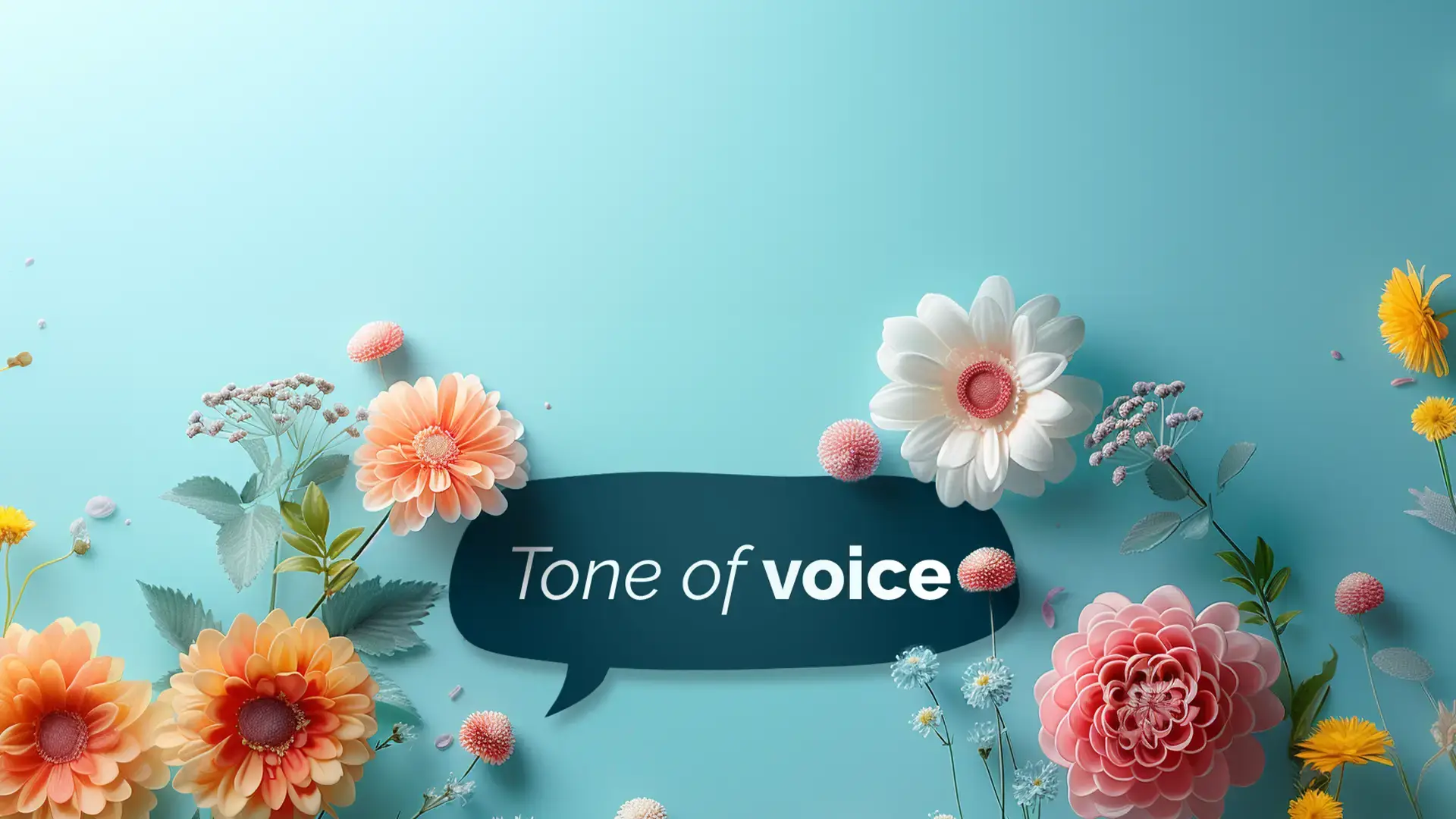 Taleboble omgivet af blomster med teksten Tone of Voice